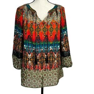 Fig & Flower Boho Blouse Women’s Medium Multicolor top